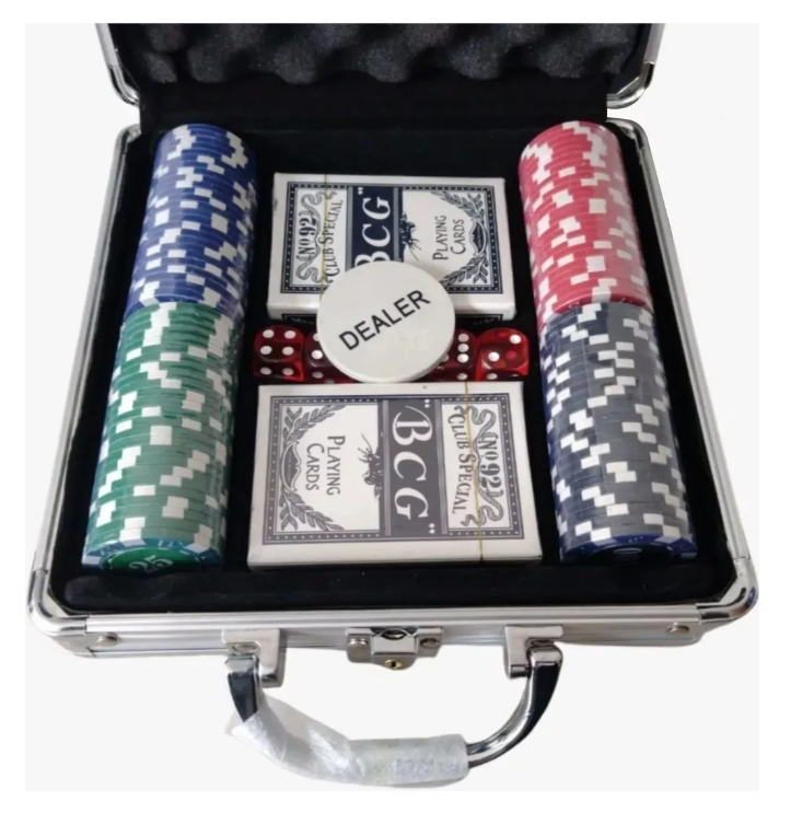 Set Fichas Poker 100pc Maletin Juego Casino + Dados + Cartas